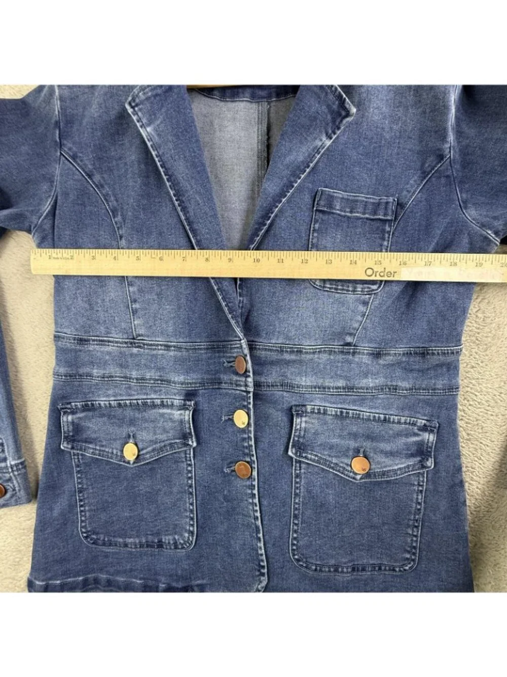 DG2 Diane Gilman Denim Jacket Womens Medium Blue Blazer Button Front Pockets - Picture 10 of 16
